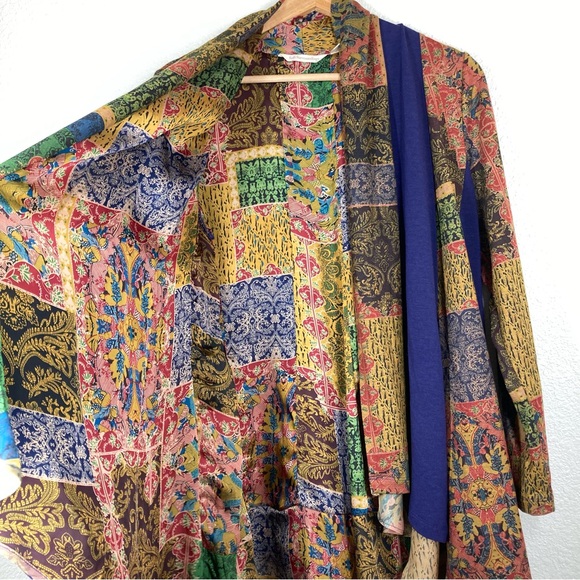 Soft Surroundings Izmir topper Cardigan M Open front Cascade Waterfall Patchwork - Picture 7 of 16